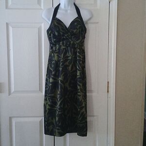 Donna Ricco New York olive green and black halter cocktail  dress Sz 8 NWOT